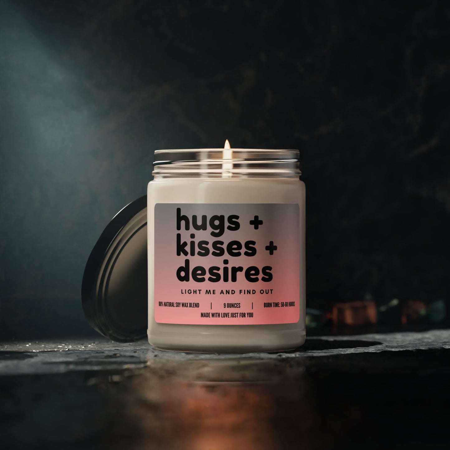 "Hugs + Kisses + Desires....Light me and find out" Candle