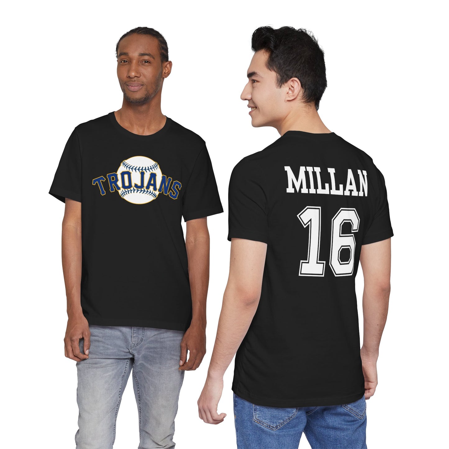 Personalized for Caleb "Trojans" (Team/Logo + First/Last Name + Number on back)